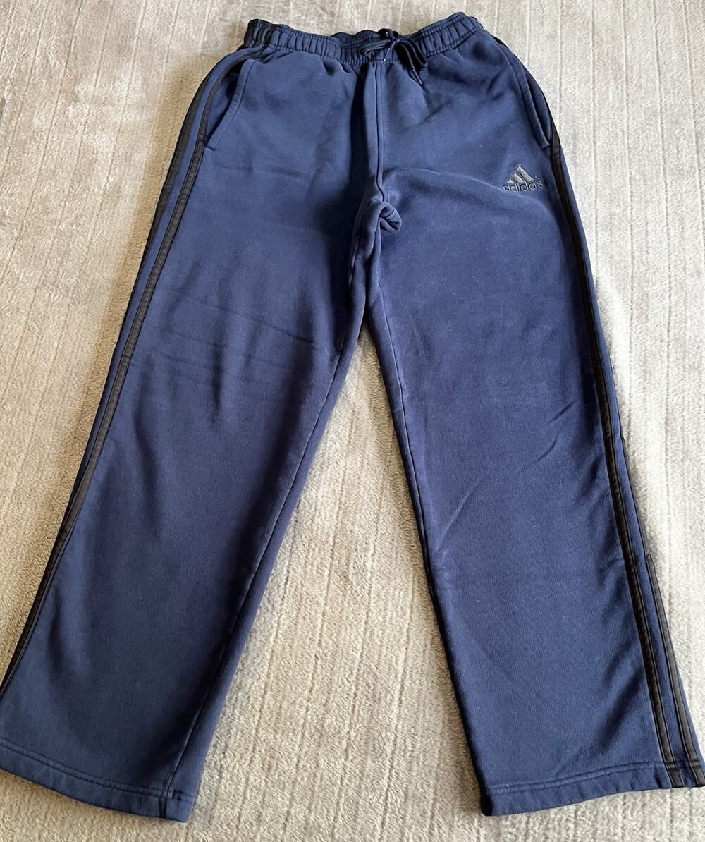 Adidas Adults Small Blue/Black Sweatpants Joggers Fleece 3-Stripe